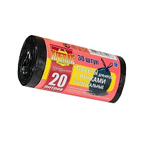 Мешки для мусора 20 л, с ручками, черные, в рулоне 30 шт., ПНД, 10 мкм, 550х440 мм, Крепак, 4607075710276 в Улан-Удэ