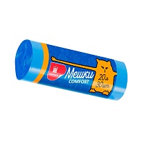 Мешки для мусора 20 л, синие, в рулоне 30 шт., ПНД, 8 мкм, 500х400 мм, Comfort, М0017 (МН 20-30с) в Улан-Удэ
