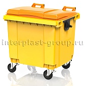 Контейнер для мусора 1100 л желтый с оранжевой крышкой