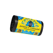 Мешки для мусора 20 л, с ушками, черные, в рулоне 30 шт., ПНД, 10 мкм, 550х440 мм, Крепакоф, 4607075710405 в Улан-Удэ