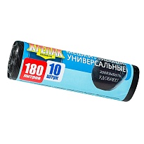Мешки для мусора 180 л, с ушками, черные, в рулоне 10 шт., ПНД, 20 мкм, 1150х800 мм, Крепак, 4607075710498 в Улан-Удэ
