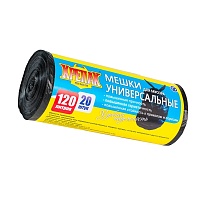 Мешки для мусора 120 л, черные, в рулоне 20 шт., ПНД, 15 мкм, 1100х700 мм, Крепак, 4607075710207 в Улан-Удэ