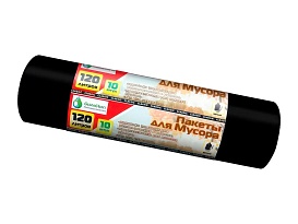 Мешки для мусора 120 л, черные, в рулоне 10 шт., ПНД, 12 мкм, 1100х700 мм, MIRPACK Classik, 1201011 в Улан-Удэ