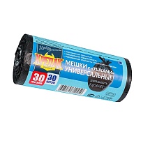 Мешки для мусора 30 л, с ушками, черные, в рулоне 30 шт., ПНД, 9 мкм, 600х500 мм, Крепак, 4607075710450 в Улан-Удэ