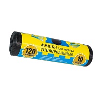 Мешки для мусора 120 л, с ушками, черные, в рулоне 10 шт., ПНД, 13 мкм, 1050х680 мм, Крепакоф, 4607075710252 в Улан-Удэ