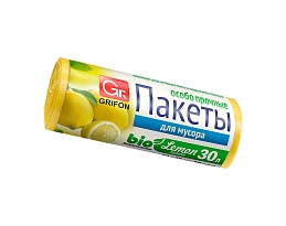 Мешки для мусора 30 л, ароматизированные, Лимон, желтые, в рулоне 20 шт., ПНД, 9 мкм, 560х530 мм, GRIFON Aroma, 101-020 Li в Улан-Удэ