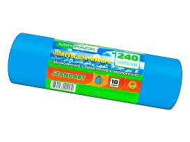 Мешки для мусора 240 л, ароматизированные, синие, в рулоне 10 шт., ПВД 30 мкм, 1300х930 мм, STANDART, 24010661 в Улан-Удэ