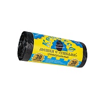 Мешки для мусора 30 л, с ушками, черные, в рулоне 30 шт., ПНД, 8 мкм, 580х460 мм, Крепакоф, 4607075710412 в Улан-Удэ