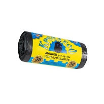 Мешки для мусора 30 л, с ушками, черные, в рулоне 30 шт., ПНД, 8 мкм, 580х460 мм, Крепакоф, 4607075710238 в Улан-Удэ
