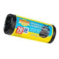 Мешки для мусора 20 л, черные, в рулоне 30 шт., ПНД, 10 мкм, 550х440 мм, Крепак, 4607075710092 в Улан-Удэ